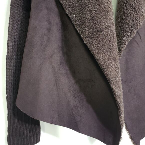 Chelsea & Theodore Womens Cardigan Sweater Large Brown Faux Fur Suede Open Front - Picture 8 of 12